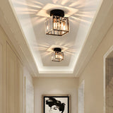 Crystal Glass Flush Ceiling Light – Round or Square, Black or Gold