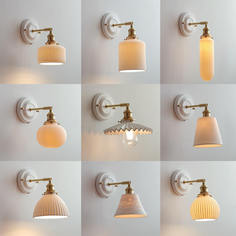 Vintage ceramic and brass wall light