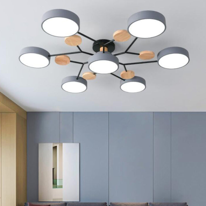 7-head molecule branch ceiling light in grey