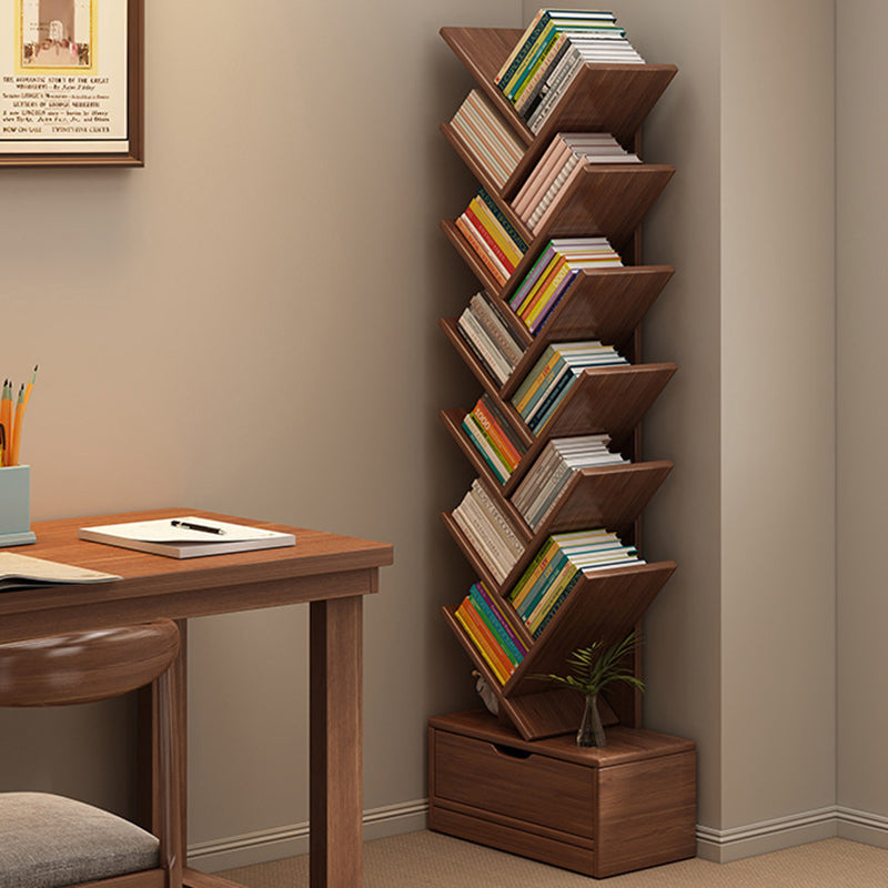 Tiered bookshelf styled with books and plants