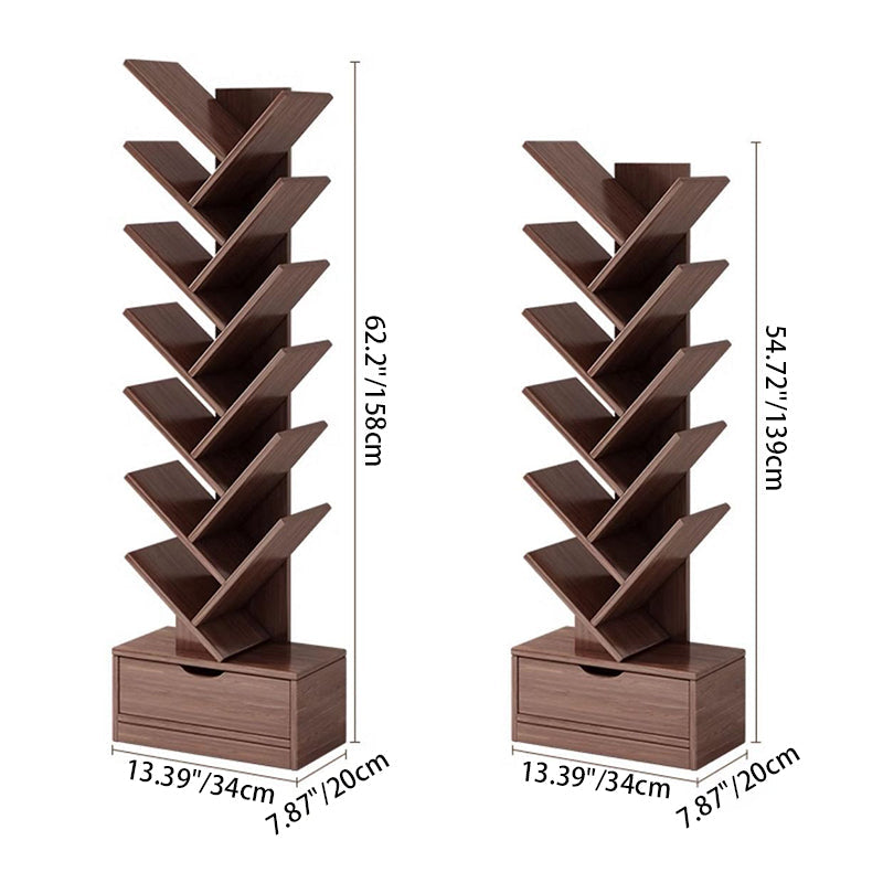 Tiered bookshelf, natural wood finish