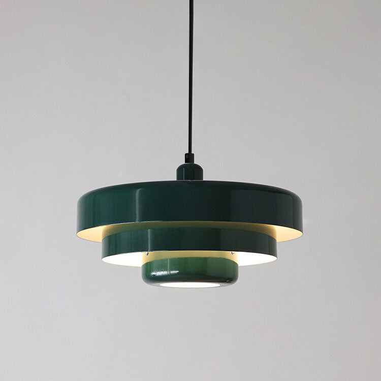 Green layered pendant with black cord