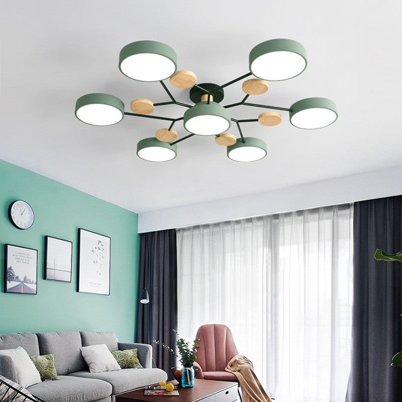 7-head molecule branch ceiling light in green