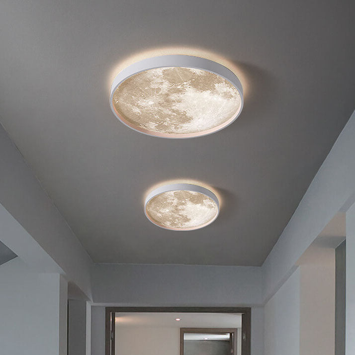 White moon ceiling light lit