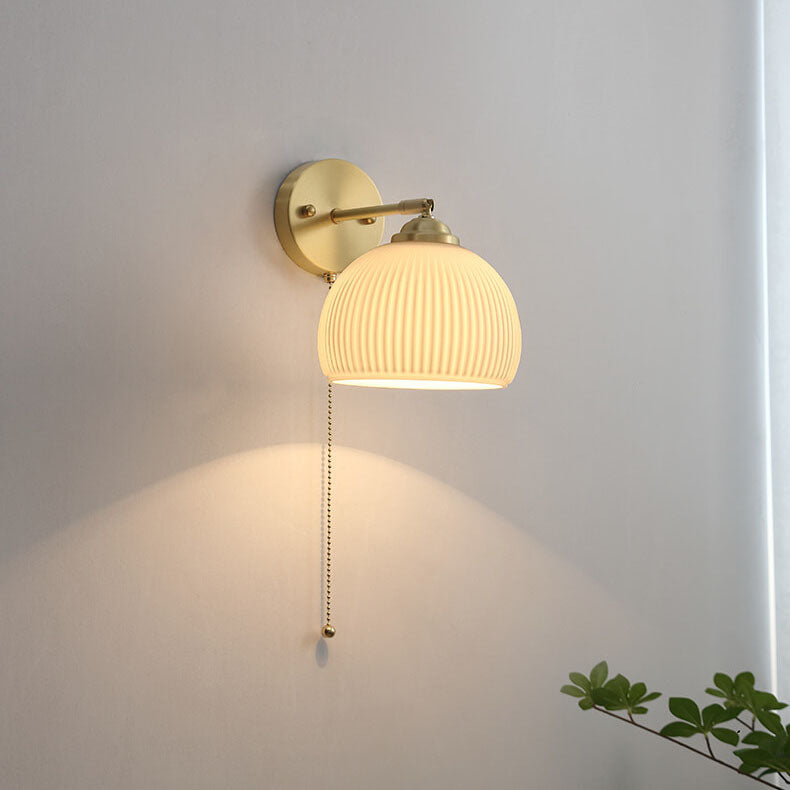 Striped glass wall light, design A, lit