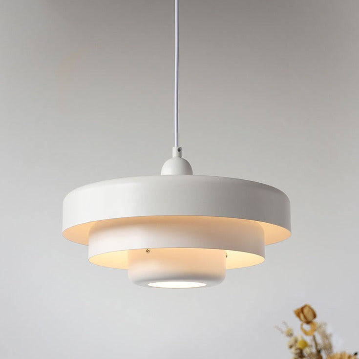 White layered pendant with white cord