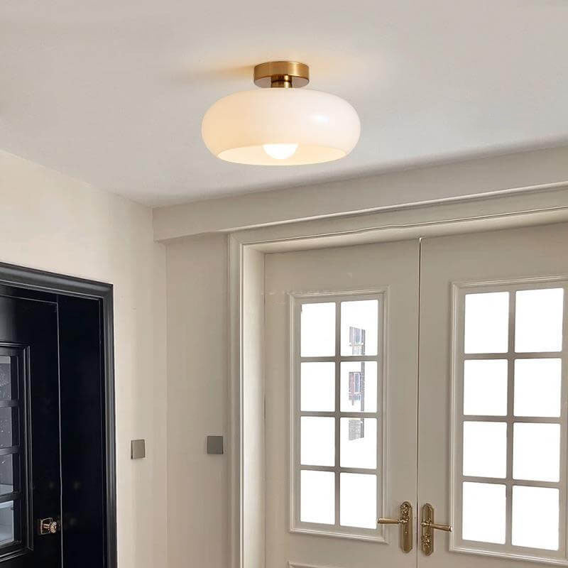White round glass flush ceiling light