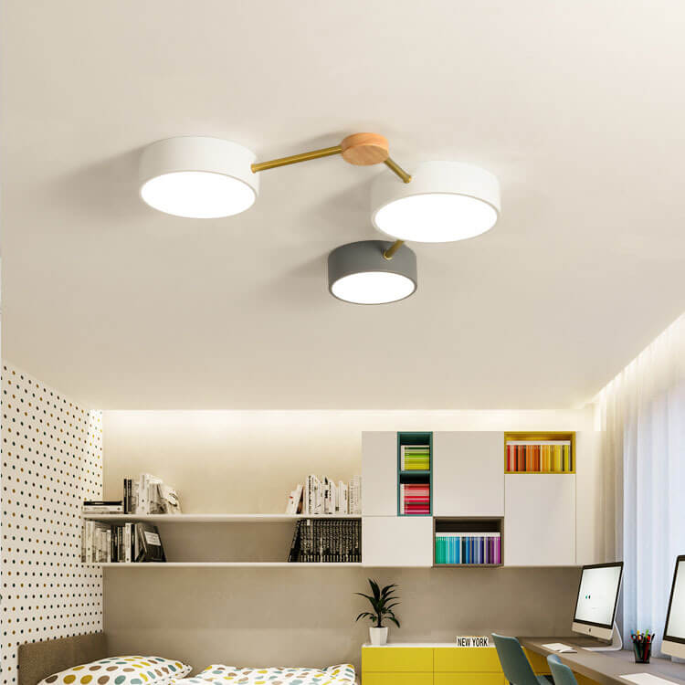 Wood and iron ceiling light close-up