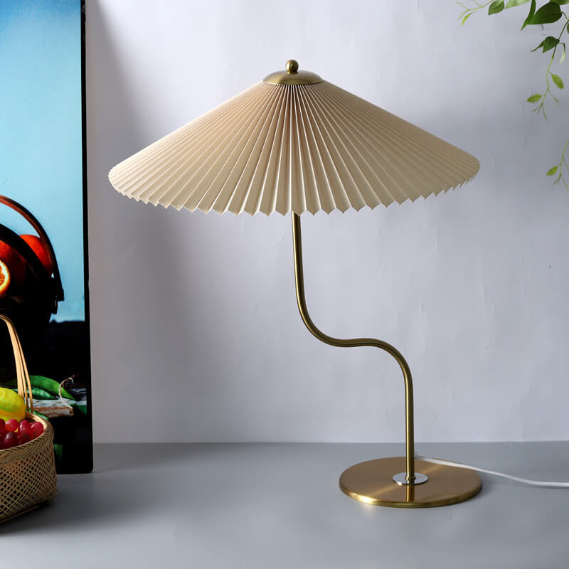Pleated umbrella table lamp, khaki