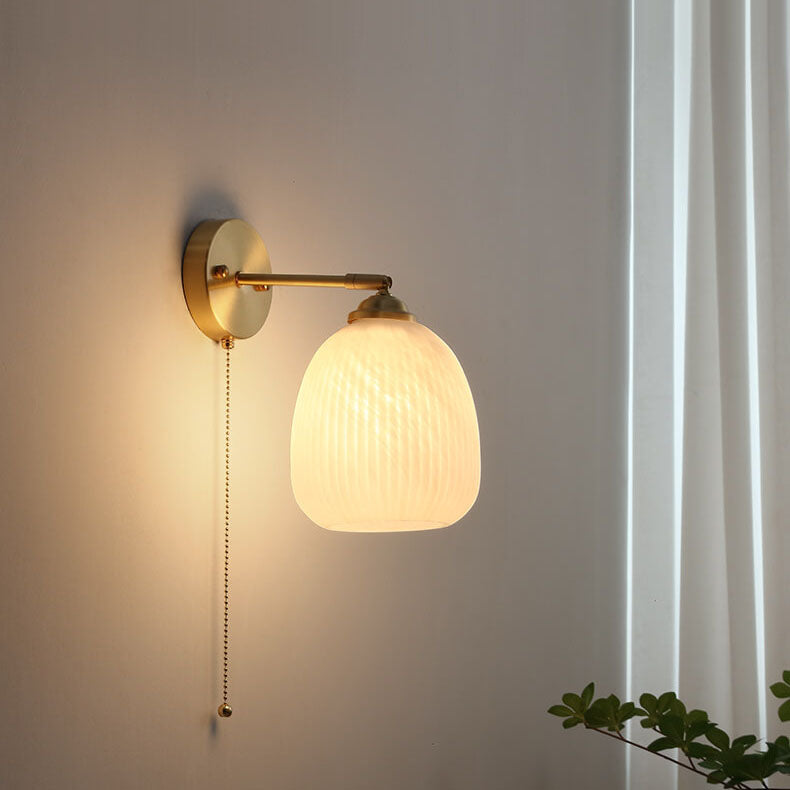 Striped glass wall light, design B, lit