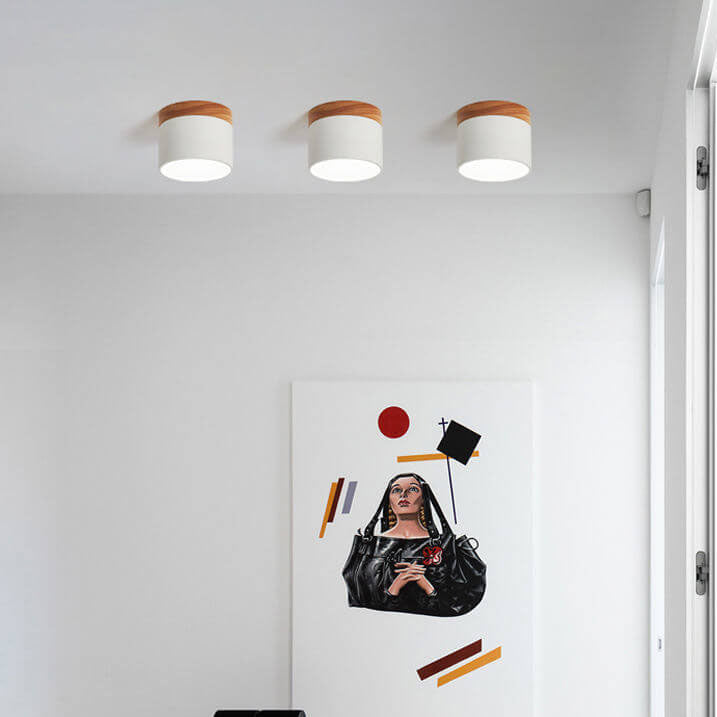 White macaroon LED flush ceiling light detail