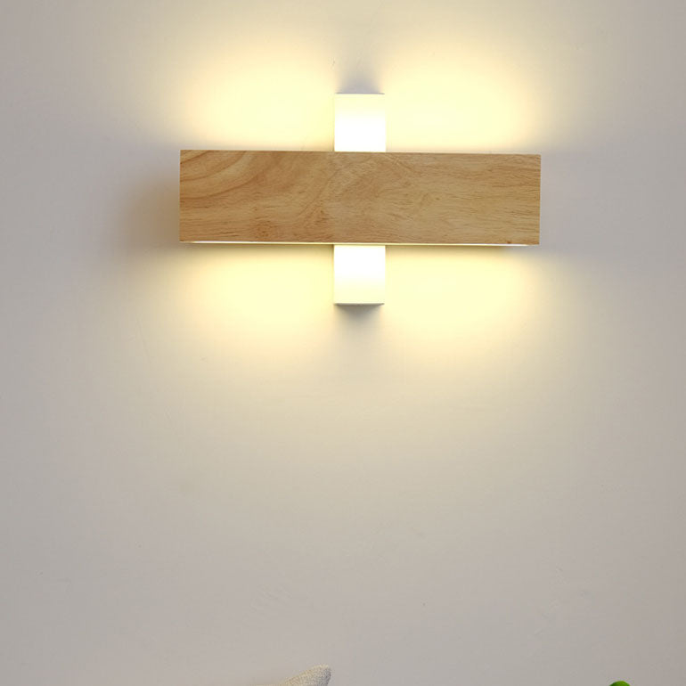 Wood wall light in a hallway