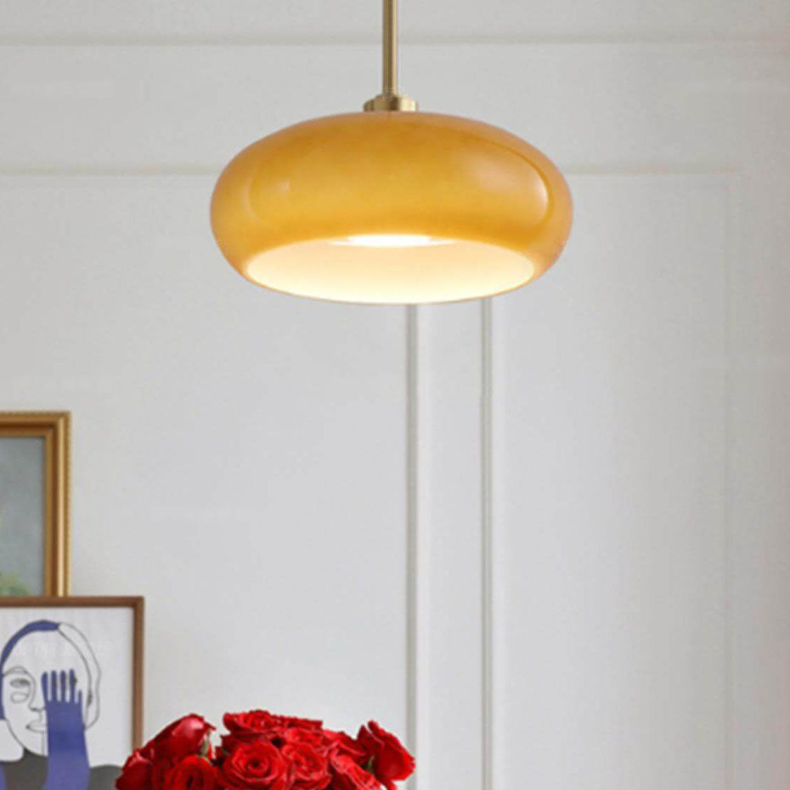 Orange round glass pendant light