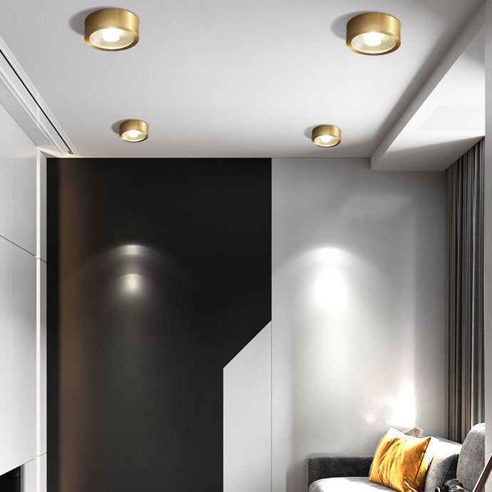 Copper flush ceiling light lit