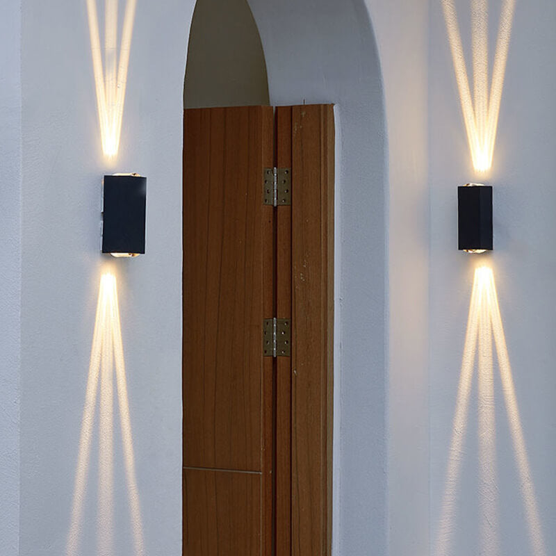 Outdoor wall light lit in the evening