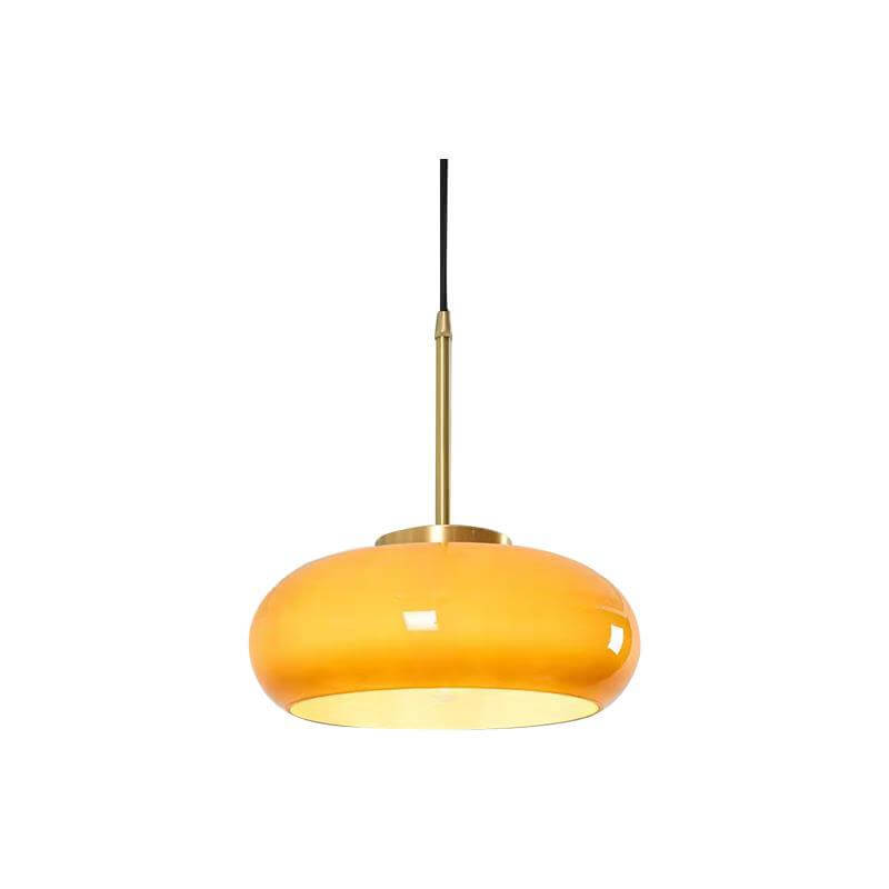 Round glass ceiling light lit