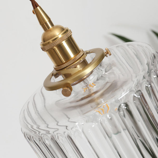 Glass jar pendant brass cap detail