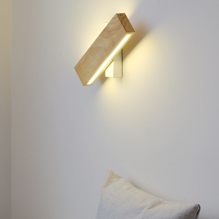 Nordic wood rectangular LED wall light, warm white