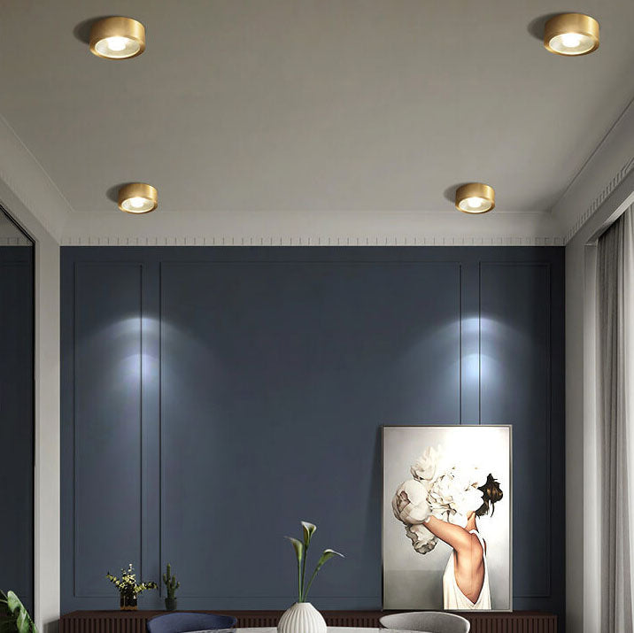 Copper flush light in a bedroom
