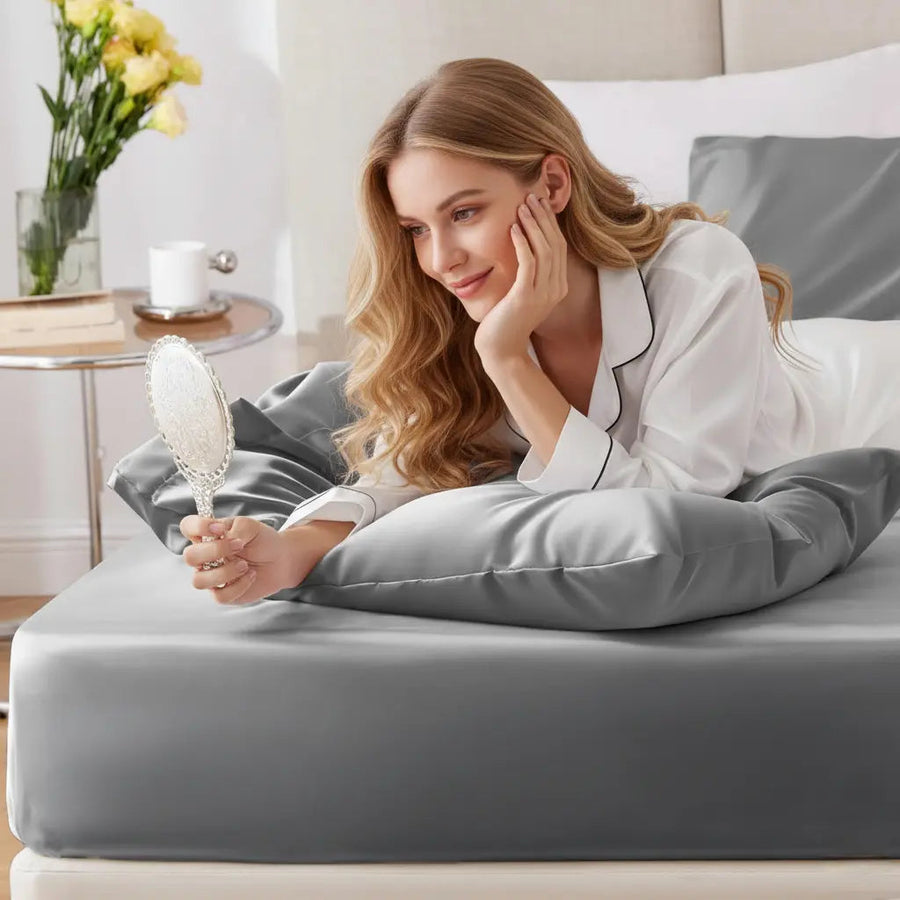 Bamboo cooling fitted sheet on a bed
