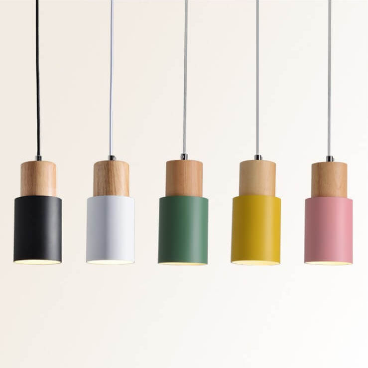 Pink and yellow cylinder pendant lights