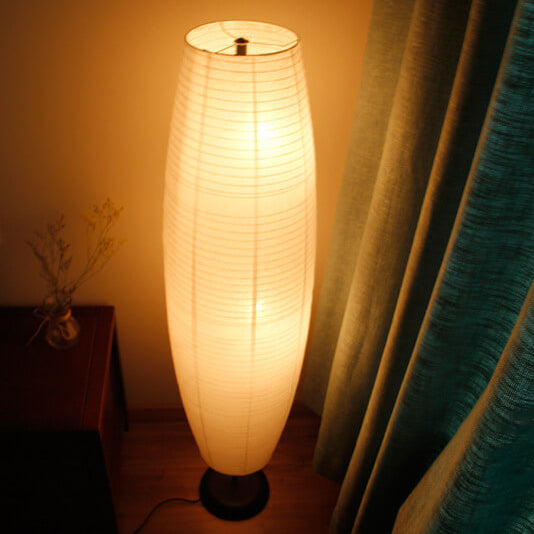 Rice paper floor lamp in a reading corner