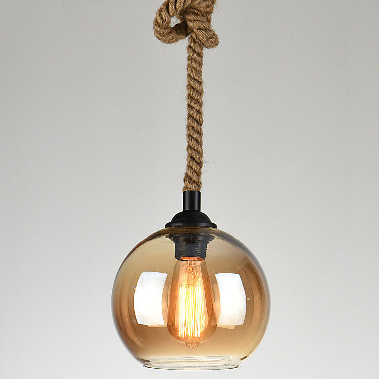 Amber glass globe pendant, 20 cm