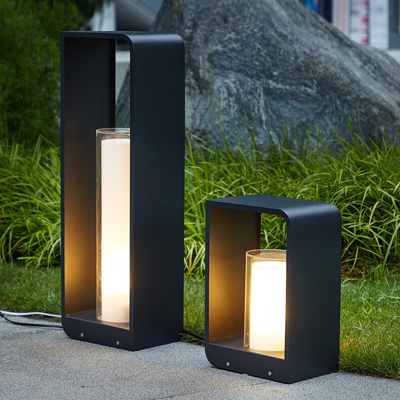 Square garden light on a lawn