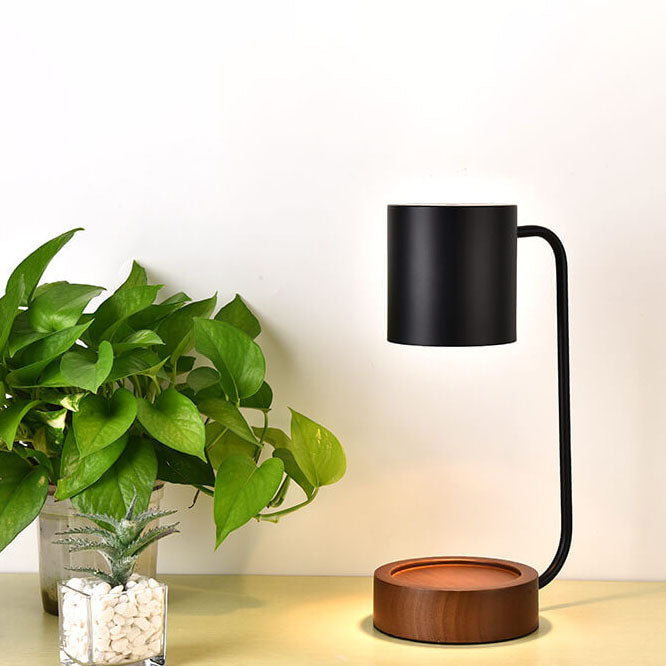 Black wood candle warmer table lamp