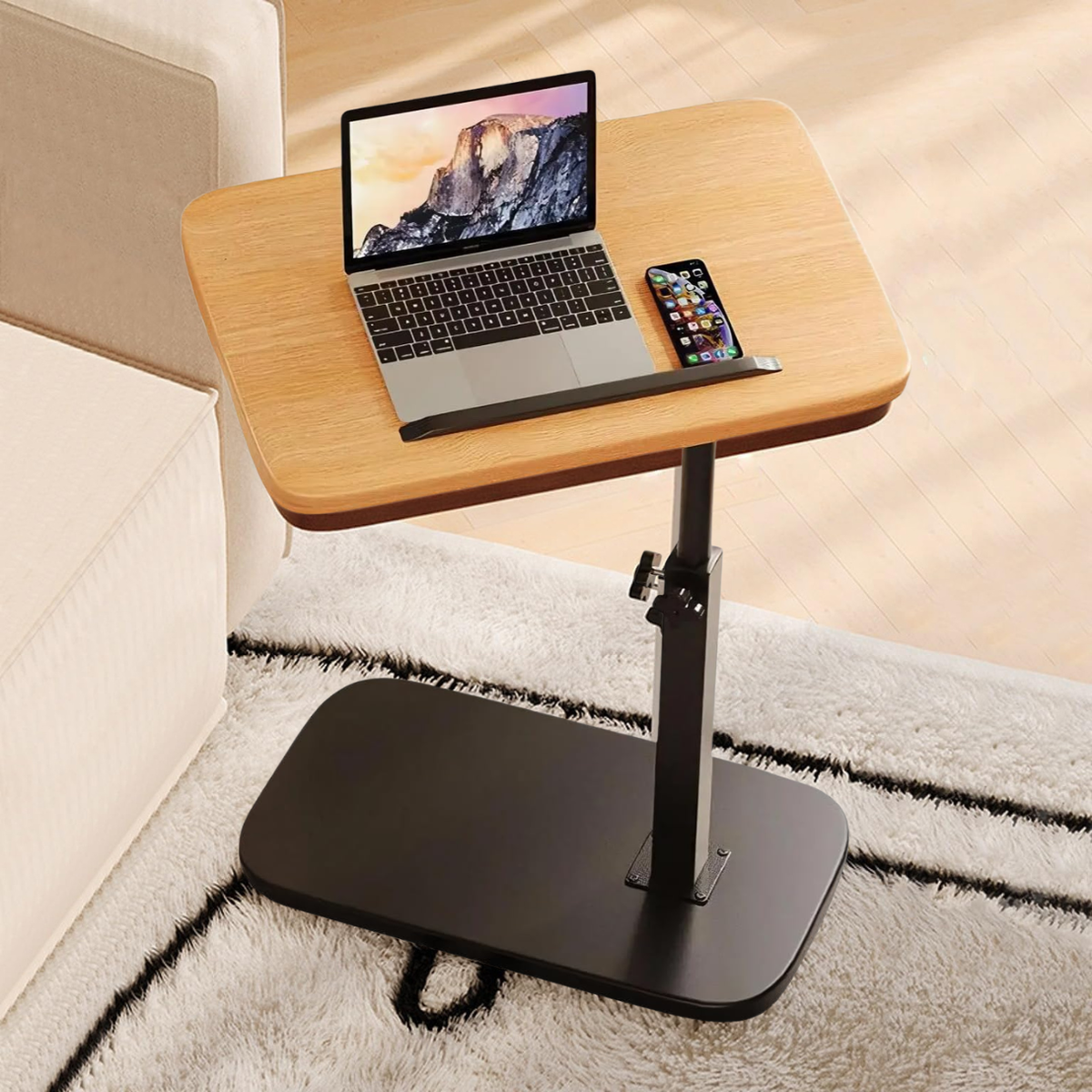 Oak top side table with black frame