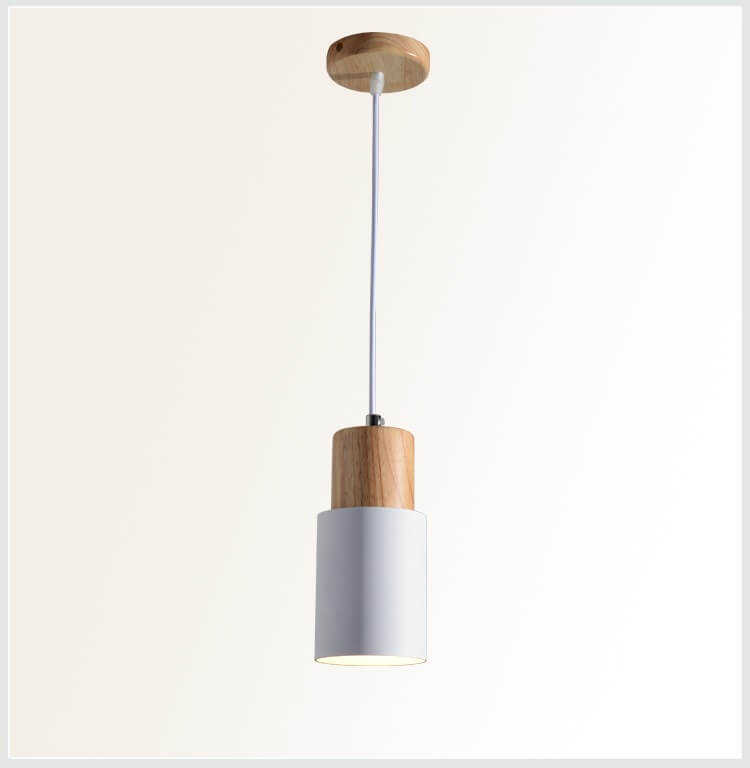White cylinder pendant light, side view