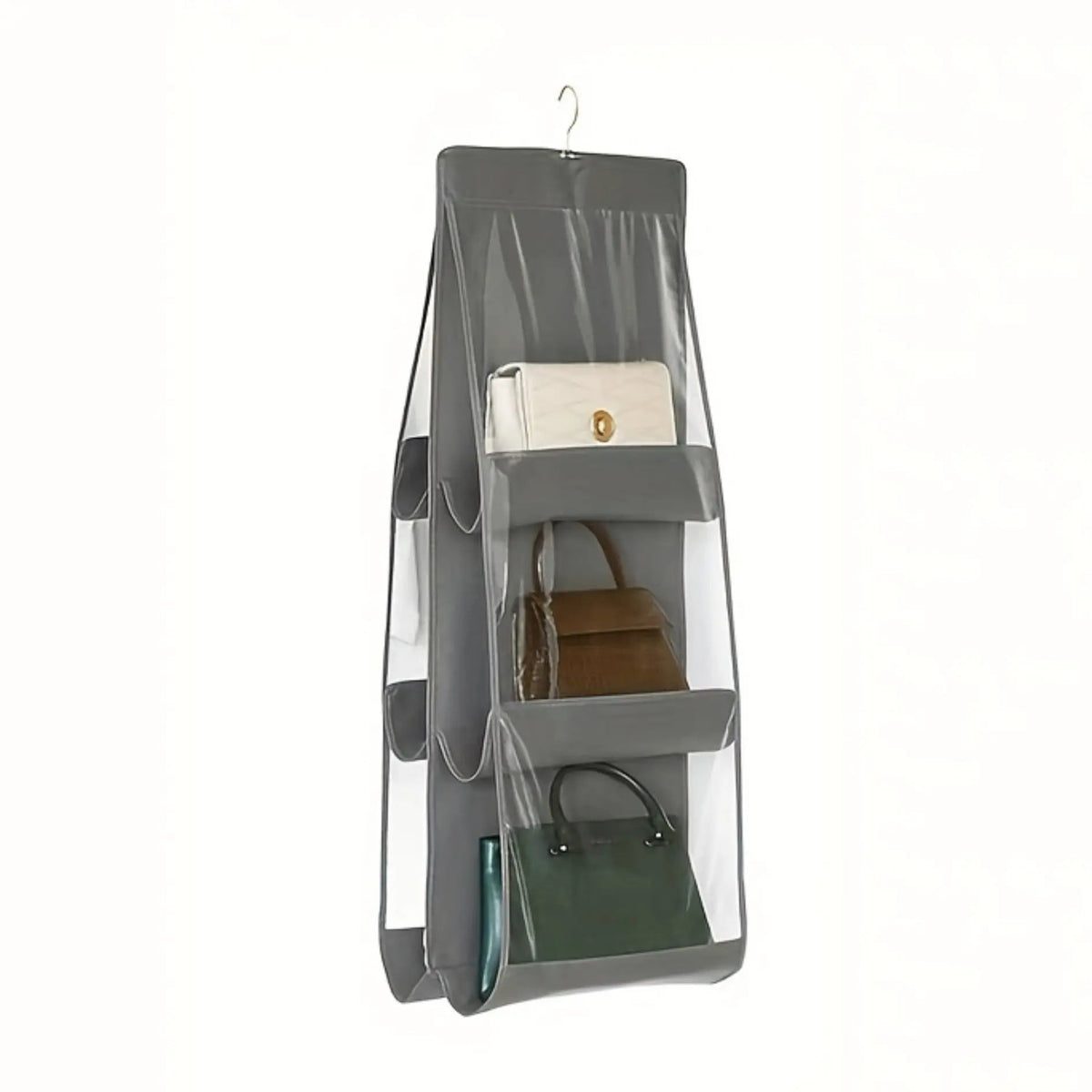 Grey hanging handbag organiser