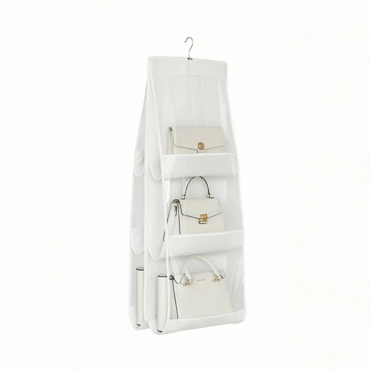 White hanging handbag organiser
