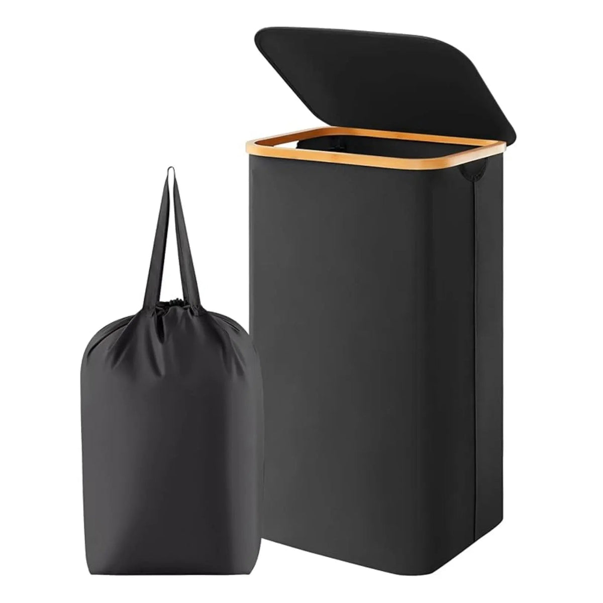 Black laundry hamper with lid