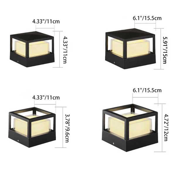 Garden light dimensions, square design
