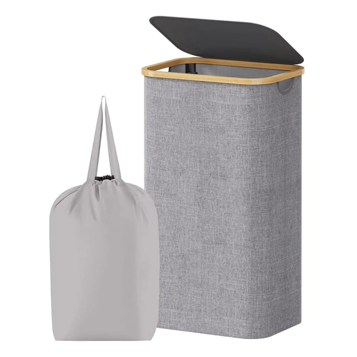 Grey laundry hamper with lid