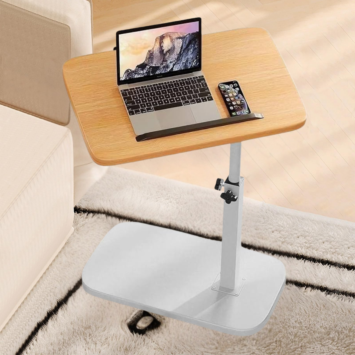 Oak top side table with white frame