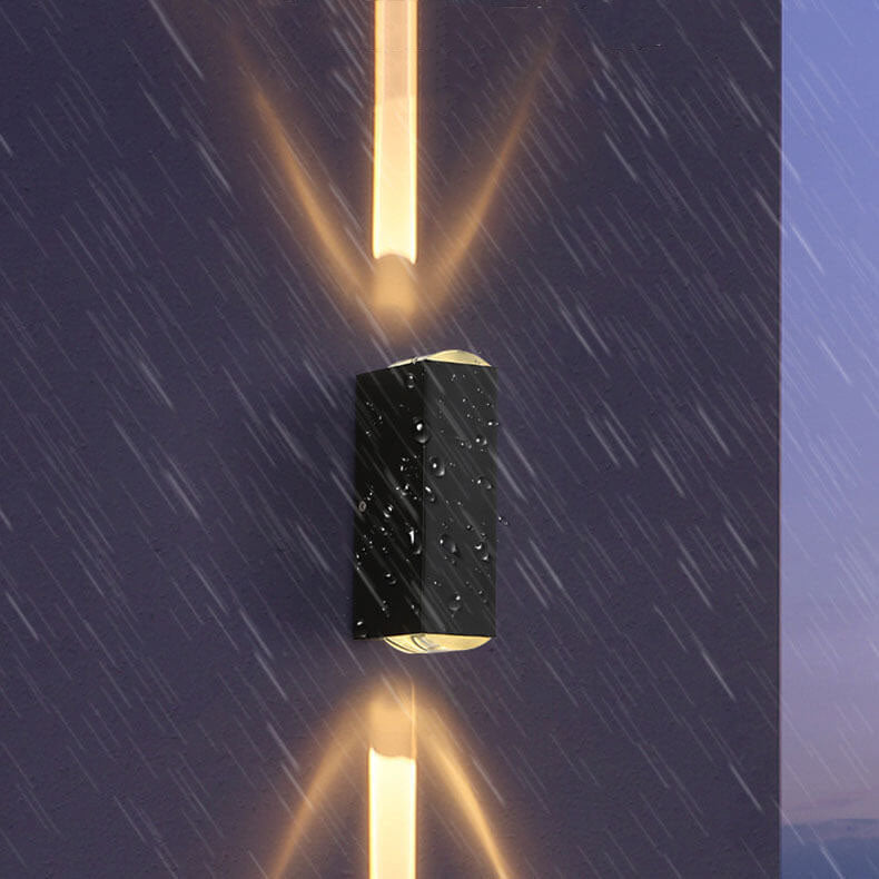 Black rectangular LED outdoor wall light, up and down beam