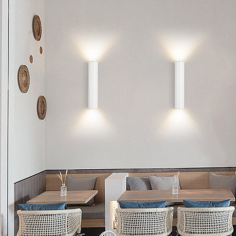 White aluminium cylinder wall light, cool white