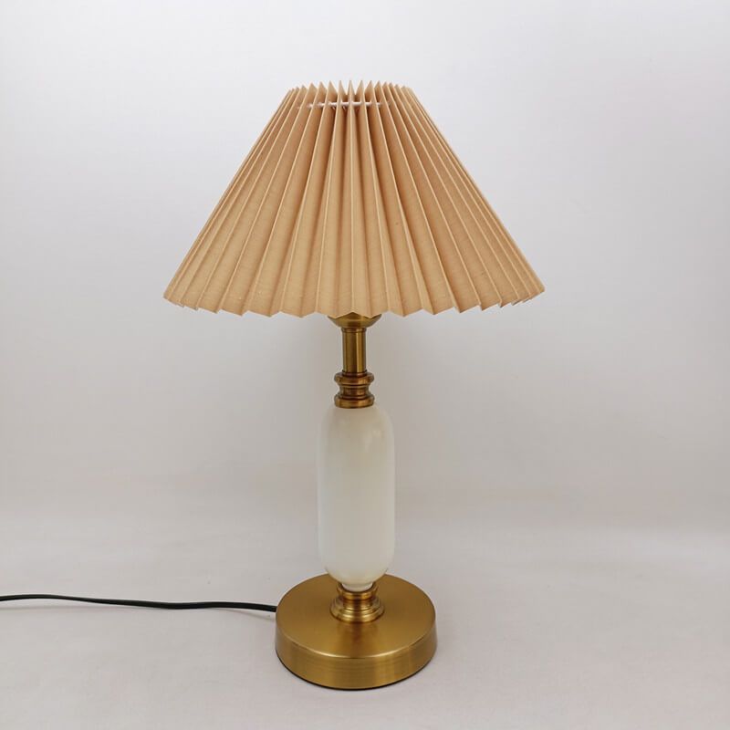 Pleated shade table lamp, khaki shade with white base
