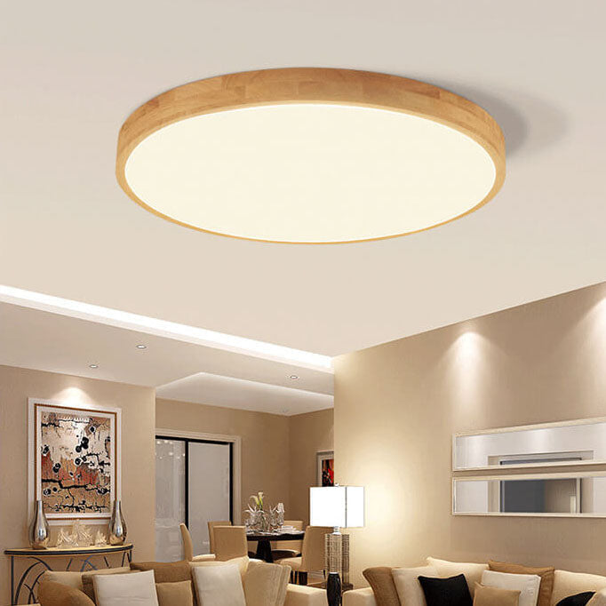 Round wood LED ceiling light, warm white