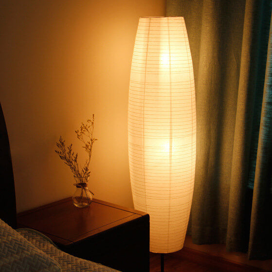 Rice paper column lamp, side view