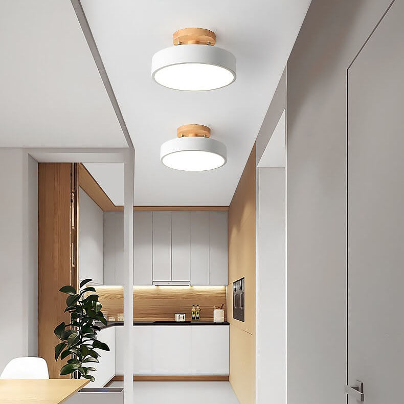 Nordic log round LED ceiling light in white
