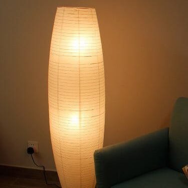 Rice paper floor lamp in a living room