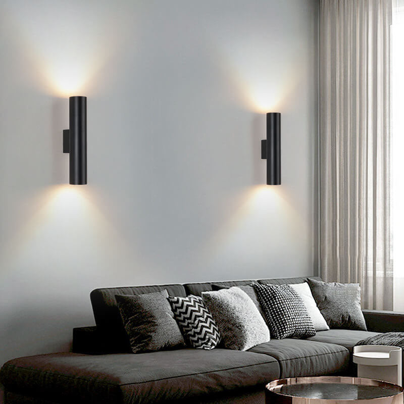 Black aluminium cylinder wall light, cool white