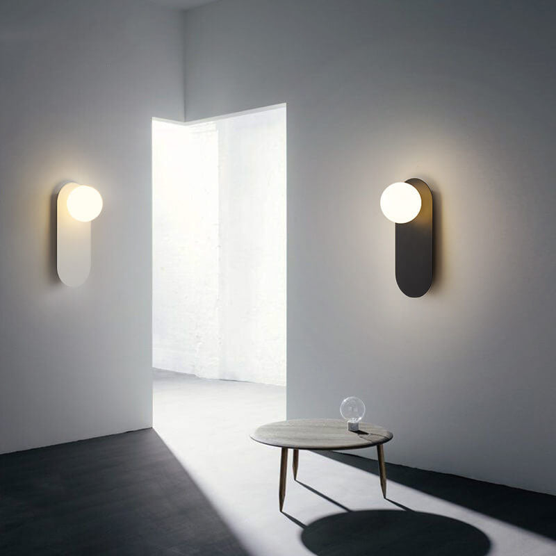 Glass ring wall light in black, warm white