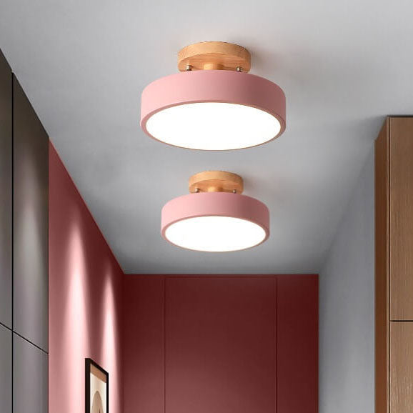 Nordic log round LED ceiling light in pink