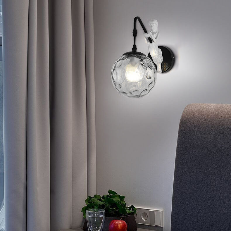 Black mermaid wall light, clear orb