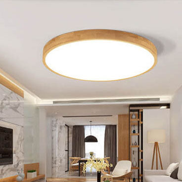 Round wood LED ceiling light, neutral white