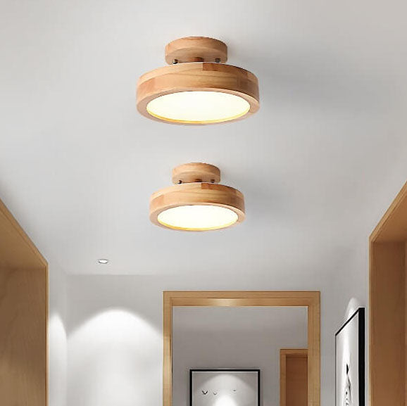 Nordic log round LED ceiling light in natural wood